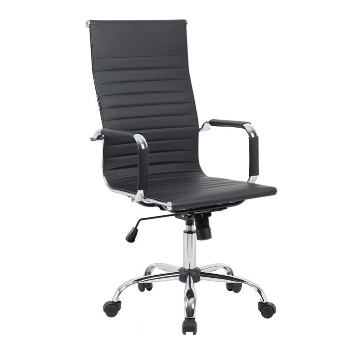 Scadas High Back Office Chair Ergonomic Office Chair | Modern Desk Computer Chair | Swivel Office Chair | Adjustable Height Chair L69xW54xH106-116cm - Black/Chrome