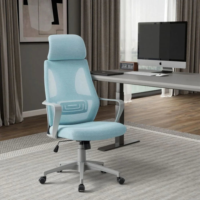Baston High Back Office Chair Ergonomic Office Chair | Modern Desk Computer Chair | Swivel Office Chair | Adjustable Height Chair L61xW60xH117-127cm - Blue