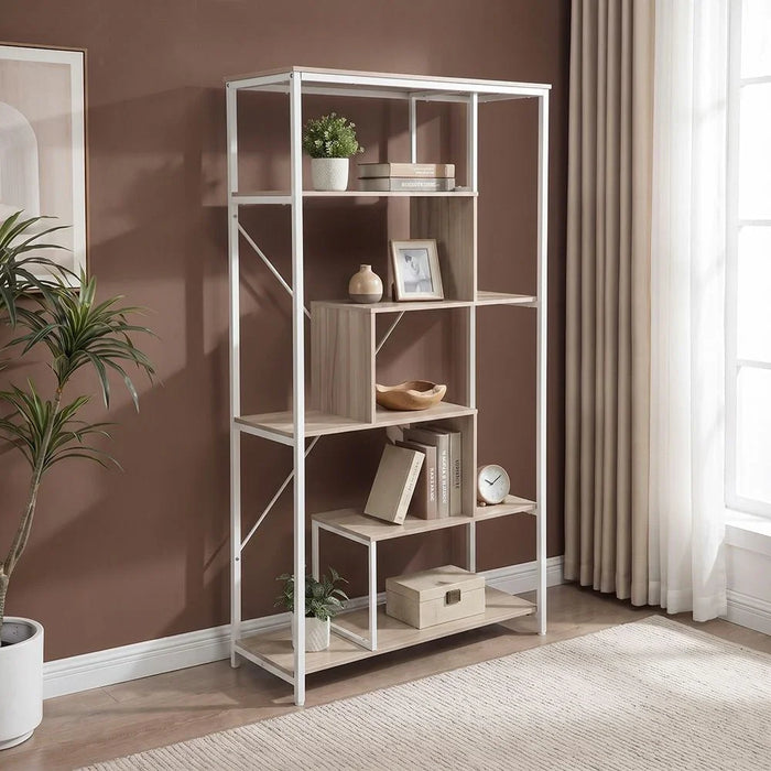 Mineo Bookcase/Display Cabinet Modern Design Organiser Cupboard Multifunctional Display Rack Bookcase For Home Office L 124x54x171 cm  Ash White