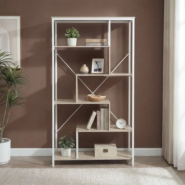 Mineo Bookcase/Display Cabinet Modern Design Organiser Cupboard Multifunctional Display Rack Bookcase For Home Office L 124x54x171 cm  Ash White