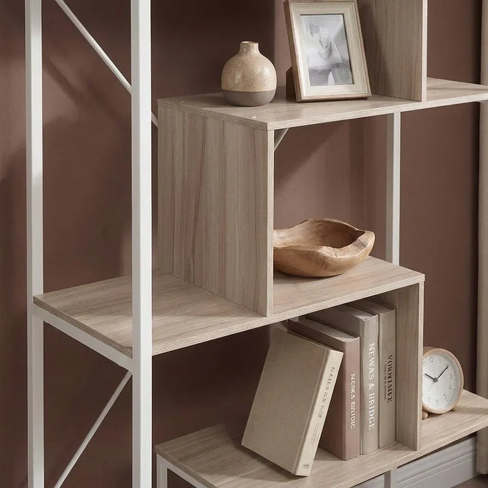 Mineo Bookcase/Display Cabinet Modern Design Organiser Cupboard Multifunctional Display Rack Bookcase For Home Office L 124x54x171 cm  Ash White