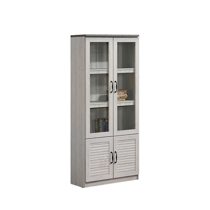 Zenith 4-Door Glass Book Case Modern Storage Cabinet Stylish Glass Bookcase For Living Room Bedroom Home office – White Oak And Cement Bookshelf