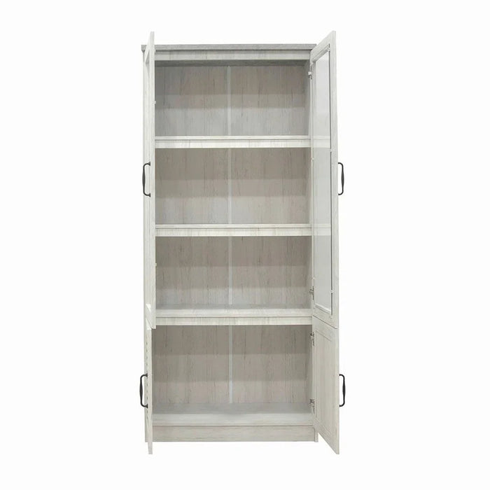 Zenith 4-Door Glass Book Case Modern Storage Cabinet Stylish Glass Bookcase For Living Room Bedroom Home office – White Oak And Cement Bookshelf