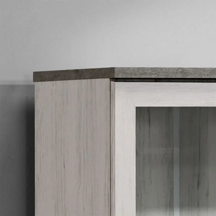 Zenith 4-Door Glass Book Case Modern Storage Cabinet Stylish Glass Bookcase For Living Room Bedroom Home office – White Oak And Cement Bookshelf