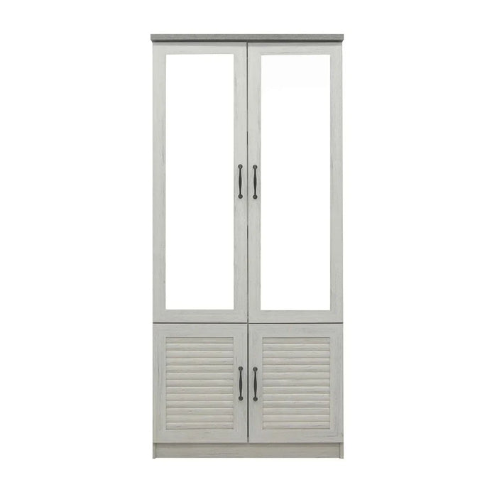 Zenith 4-Door Glass Book Case Modern Storage Cabinet Stylish Glass Bookcase For Living Room Bedroom Home office – White Oak And Cement Bookshelf