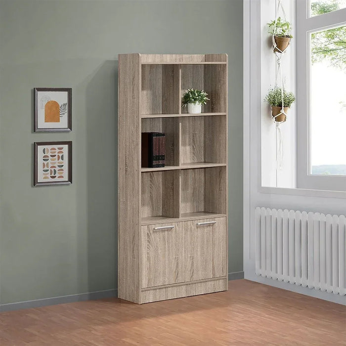 Supreme 2 Door Book Case With Open Shelves Bookshelf Modern Storage Cabinet Stylish Bookcase For Living Room Bedroom Home office â€“ French Sonoma Oak