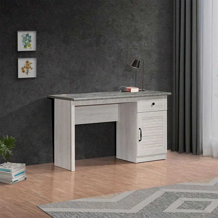 Zenith 1-Door And 1 Drawer Study Desk Writing Desk With Storage Modern office Desk Compact Desk For Home office Bedroom Study Room Stylish Desk - White Oak And Cement