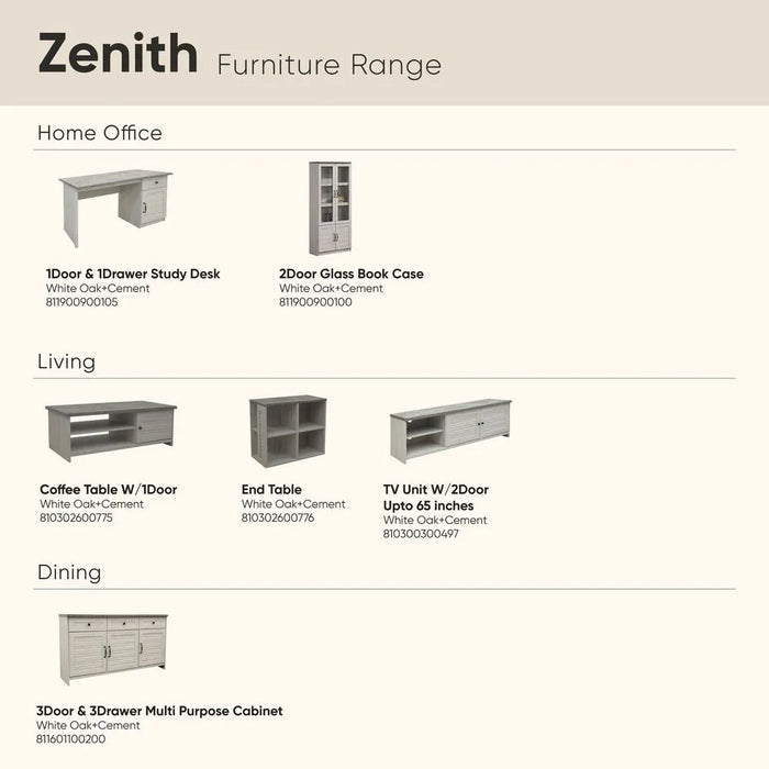 Zenith 1-Door And 1 Drawer Study Desk Writing Desk With Storage Modern office Desk Compact Desk For Home office Bedroom Study Room Stylish Desk - White Oak And Cement