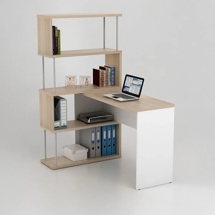 Maeda Study Desk with Bookshelves - White/Oak - Modern Office Furniture - Engineered Wood - 47.5" Multi-Color Office Desk for Home & Study - 2 Year Warranty - Stylish & Functional