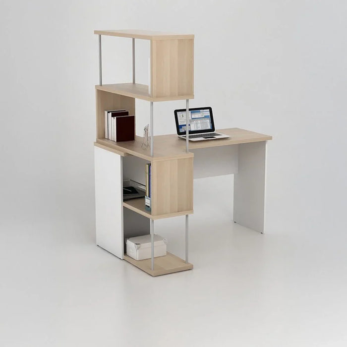 Maeda Study Desk with Bookshelves - White/Oak - Modern Office Furniture - Engineered Wood - 47.5" Multi-Color Office Desk for Home & Study - 2 Year Warranty - Stylish & Functional