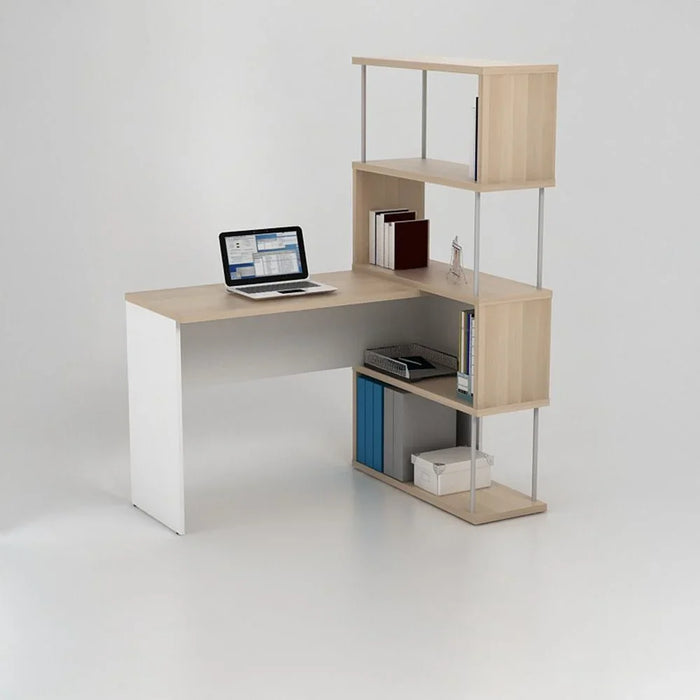 Maeda Study Desk with Bookshelves - White/Oak - Modern Office Furniture - Engineered Wood - 47.5" Multi-Color Office Desk for Home & Study - 2 Year Warranty - Stylish & Functional