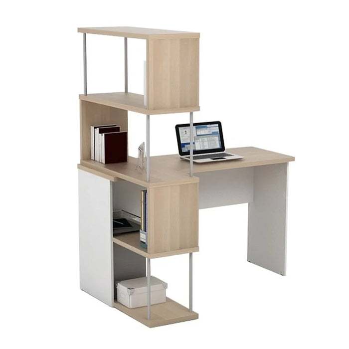 Maeda Study Desk with Bookshelves - White/Oak - Modern Office Furniture - Engineered Wood - 47.5" Multi-Color Office Desk for Home & Study - 2 Year Warranty - Stylish & Functional