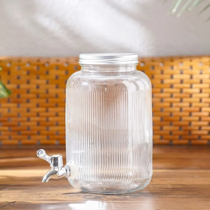 Adrian Glass Dispenser Jar 4L Glass And Metal Modern Houseware Transparent Glass Beverage Jar