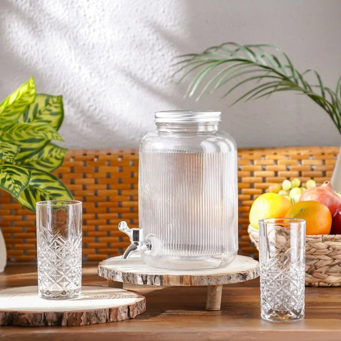 Adrian Glass Dispenser Jar 4L Glass And Metal Modern Houseware Transparent Glass Beverage Jar