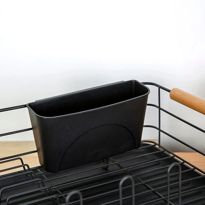 Atticus Iron Dish Rack Set With Wooden Handle Metal Iron Wood Pp Modern Houseware Dish Rack L 43.5x32 X H 14.5cm Black