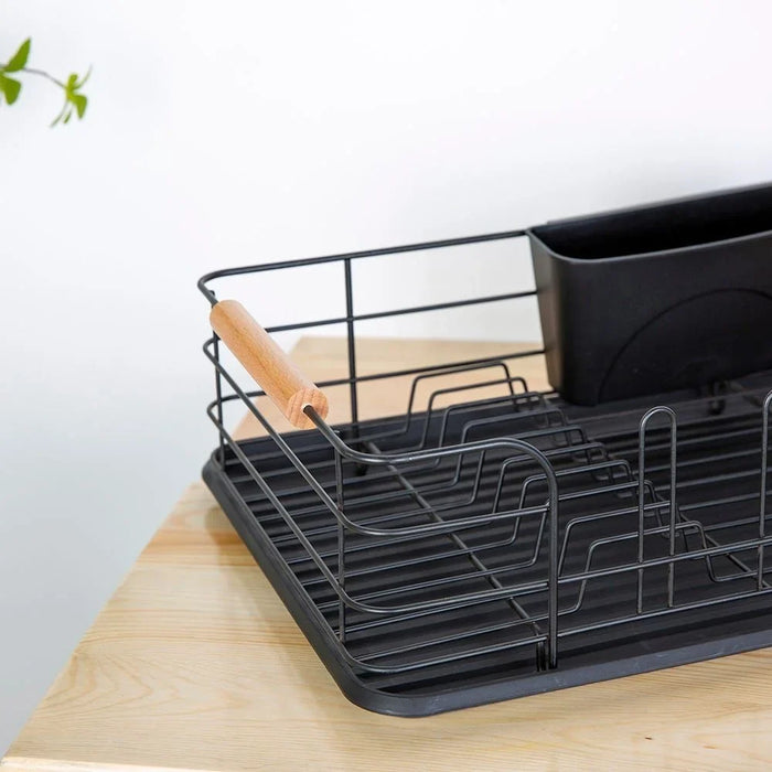 Atticus Iron Dish Rack Set With Wooden Handle Metal Iron Wood Pp Modern Houseware Dish Rack L 43.5x32 X H 14.5cm Black