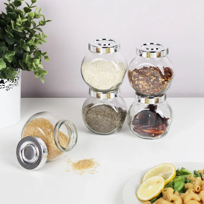 Danube Essential 5-Piece Spice Jar Set 5X200Ml Glass plus Abs Tabletop Condiments Holder Spice Container Storage For Kitchen & Dining Room 8.2 X 5.2 X 8.2 Hcm - Clear