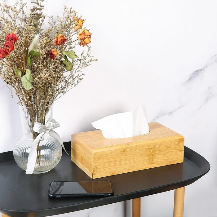 Aaron Bamboo Tissue Box Nature 25 X 13 X 8Cm Bb22002 Bamboo Tissue Organiser Box Tabletop Decoration For Kitchen Living Dining Room L26Xw14Xh7.5Cm - Clear