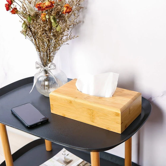 Aaron Bamboo Tissue Box Nature 25 X 13 X 8Cm Bb22002 Bamboo Tissue Organiser Box Tabletop Decoration For Kitchen Living Dining Room L26Xw14Xh7.5Cm - Clear
