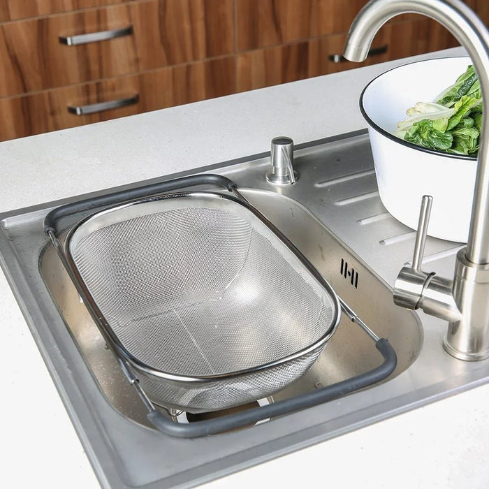 Jake Over Sink Basket Stainless Steel Colander For Cleaning Fruits And Vegetables For Boiled Food Drain Rinse Steam Or Cook For Kitchen L54Xw24Xh11Cm - Silver