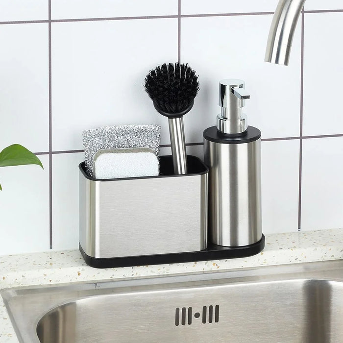 Danube Home Danube Essential Soap Dispenser With Sponge Holder Blk/Slvr 20.6X7X18.5 Cm | Stainless Steel, Plastic,Abs Soap Dispenser | Bath Accessories For Bathroom Home - Black