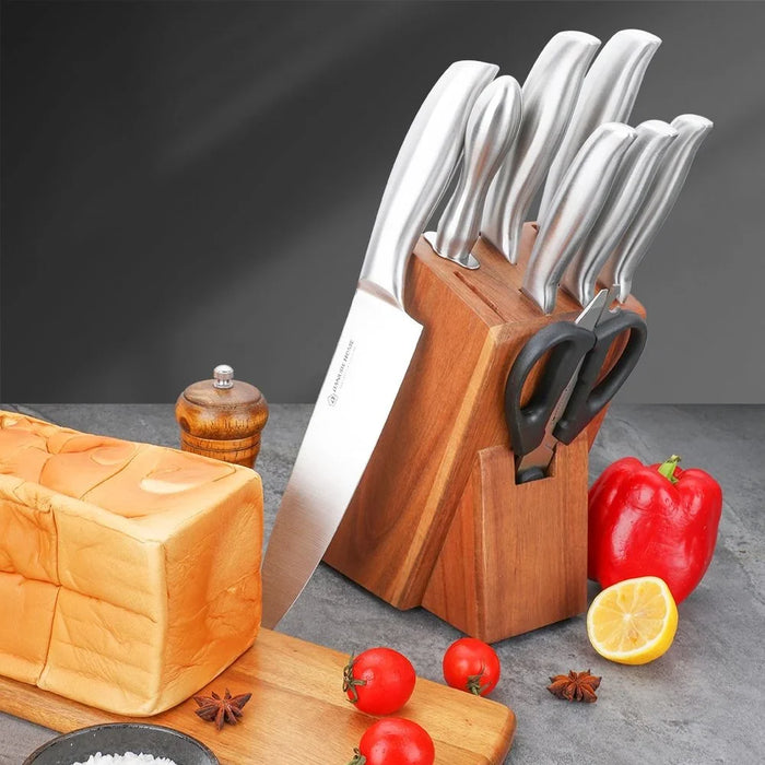 Chef’s Delight Celina 9-Piece Premium Kitchen Knife Set with Wooden Block – Professional Stainless Steel Chef Knives for Slicing, Chopping & Dicing | Home & Restaurant Use Silver