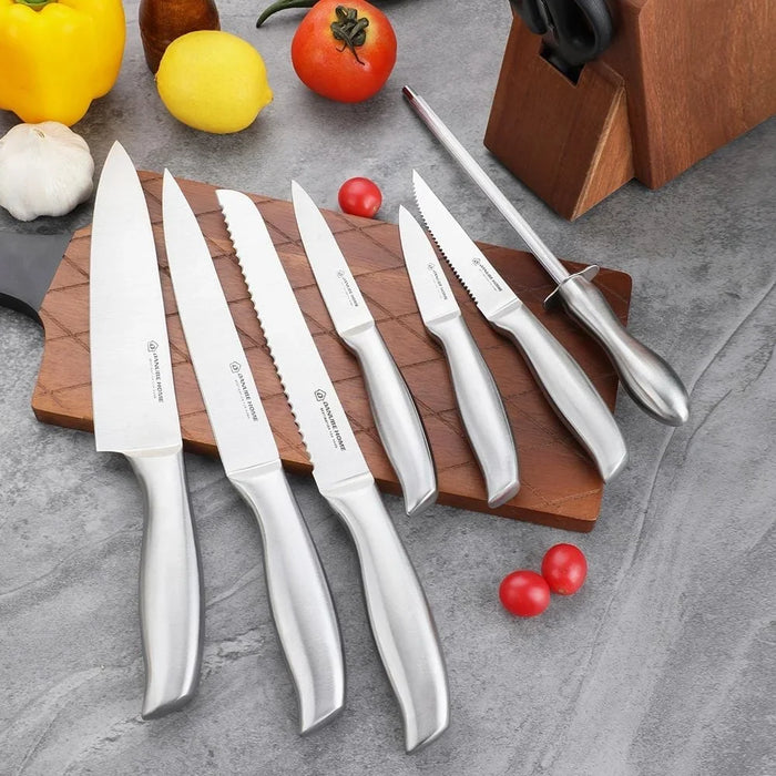 Chef’s Delight Celina 9-Piece Premium Kitchen Knife Set with Wooden Block – Professional Stainless Steel Chef Knives for Slicing, Chopping & Dicing | Home & Restaurant Use Silver