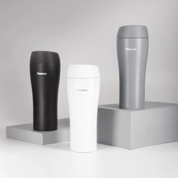 Fissman Double Wall Vacuum Travel Mug - Stainless Steel - Black - 420 ml