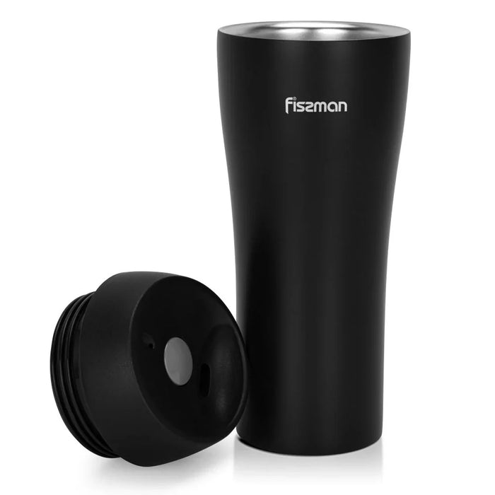 Fissman Double Wall Vacuum Travel Mug - Stainless Steel - Black - 420 ml