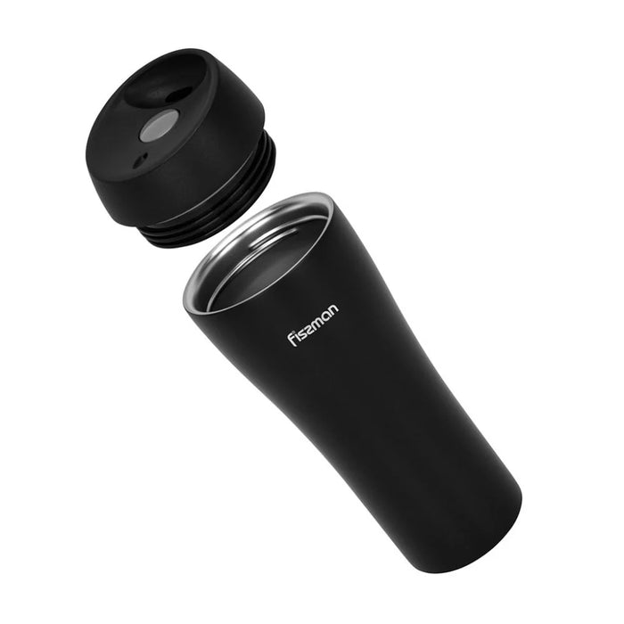 Fissman Double Wall Vacuum Travel Mug - Stainless Steel - Black - 420 ml