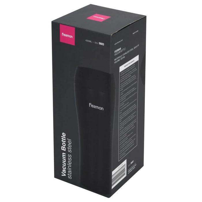 Fissman Double Wall Vacuum Travel Mug - Stainless Steel - Black - 420 ml