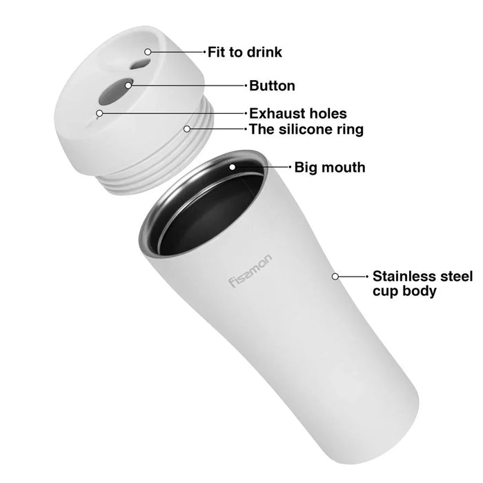 Fissman Double Wall Vacuum Travel Mug - Stainless Steel - White - 420 ml