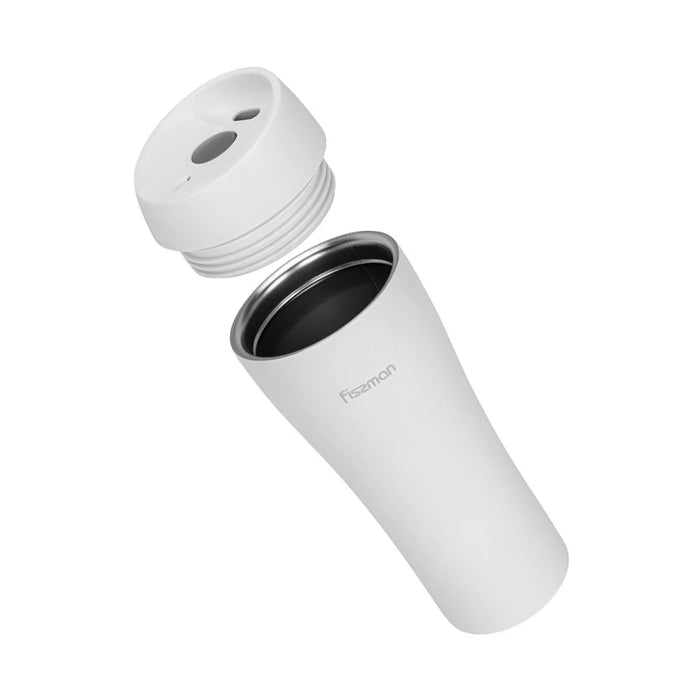 Fissman Double Wall Vacuum Travel Mug - Stainless Steel - White - 420 ml