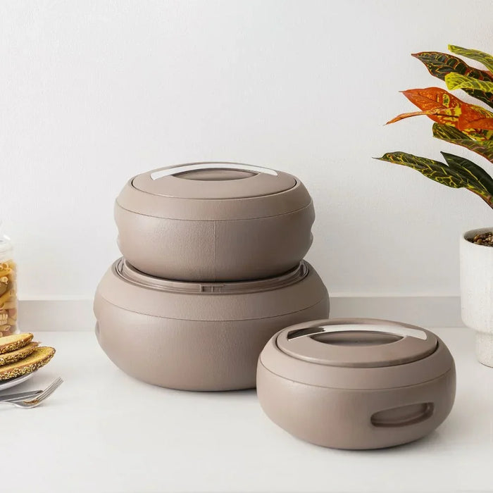 Gourmet 3-Piece Casserole Set 2000,3000,5000ml, Grey, PP with Stainless Steel, Casserole Set For Meal Preparation