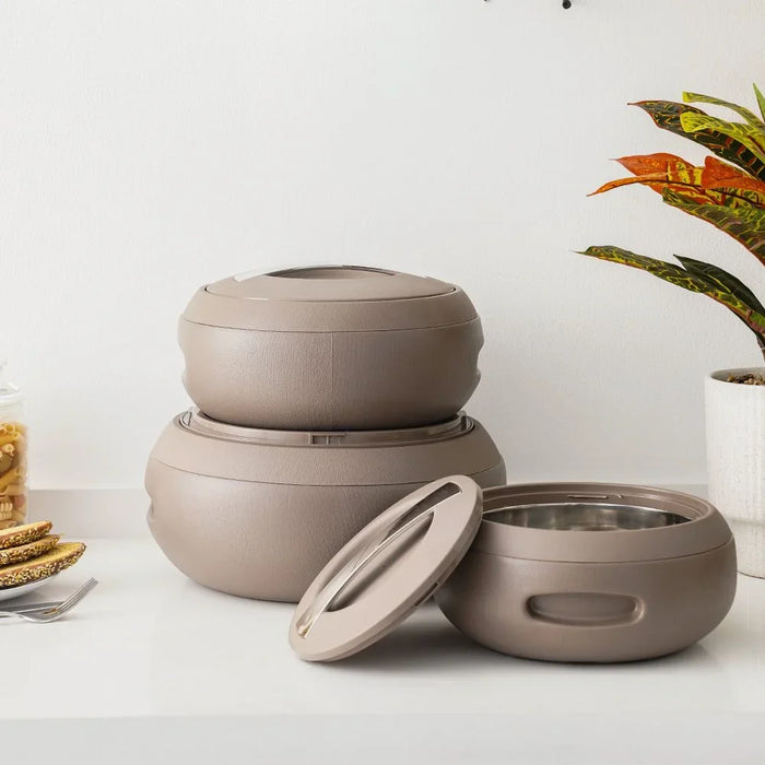 Gourmet 3-Piece Casserole Set 2000,3000,5000ml, Grey, PP with Stainless Steel, Casserole Set For Meal Preparation