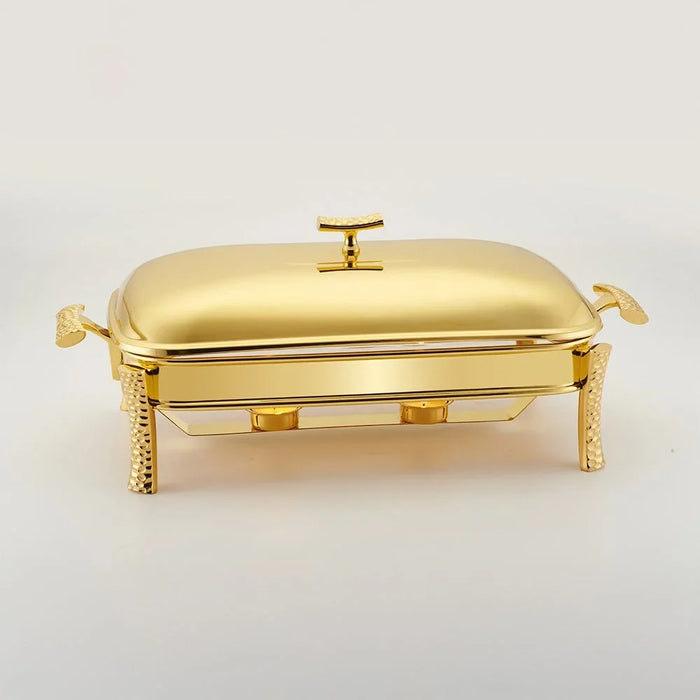 Pristine Stainless Steel Rectangular Food Warmer Durable Elegant Food Warmer Ideal for Keeping Food Hot at Buffets Parties and Family Meals Easy to Clean and Maintain Gold 3000 ml 51X26X15.5Cm