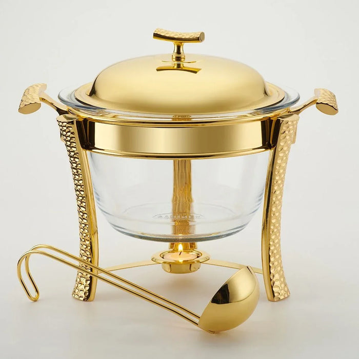 Pristine Stainless Steel Round Food Warmer Durable Elegant Food Warmer for Keeping Dishes Hot Ideal for Buffets Parties and Family Meals Easy to Clean and Maintain Gold 4000 ml 31X31X24.5Cm
