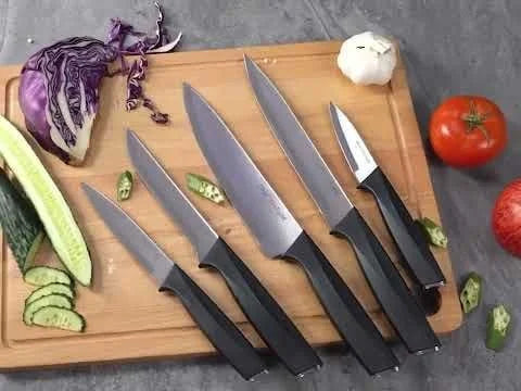 Chef’s Delight Essential 6-Piece Knife Set with Wooden Block – Premium Stainless Steel Kitchen Knives for Cutting, Slicing & Chopping | Ergonomic Handles | Home & Professional Use - Silver & Black