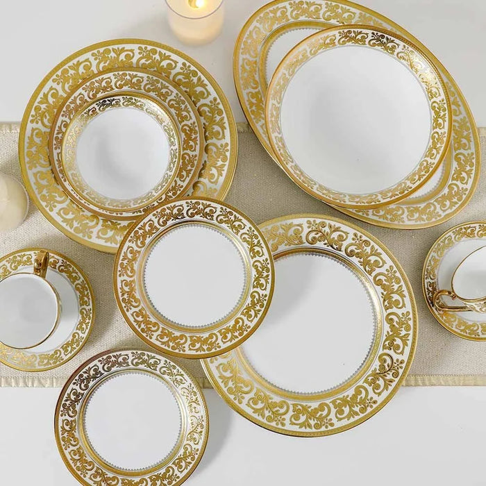 Royal Feast 44-Piece Premium Fine Porcelain Dinner Set – Elegant Tableware for 8 Persons – Luxury Dinnerware Set for Home, Parties, Events & Gifting - White/Gold