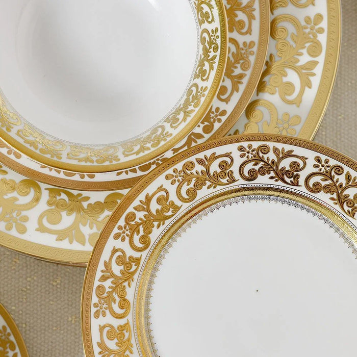 Royal Feast 44-Piece Premium Fine Porcelain Dinner Set – Elegant Tableware for 8 Persons – Luxury Dinnerware Set for Home, Parties, Events & Gifting - White/Gold