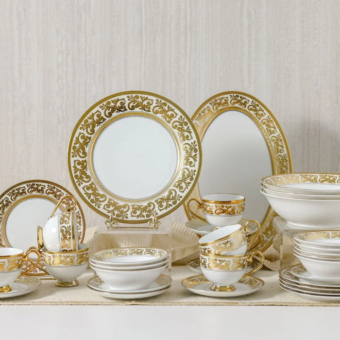 Royal Feast 44-Piece Premium Fine Porcelain Dinner Set – Elegant Tableware for 8 Persons – Luxury Dinnerware Set for Home, Parties, Events & Gifting - White/Gold