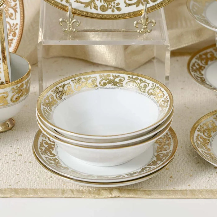 Royal Feast 44-Piece Premium Fine Porcelain Dinner Set – Elegant Tableware for 8 Persons – Luxury Dinnerware Set for Home, Parties, Events & Gifting - White/Gold