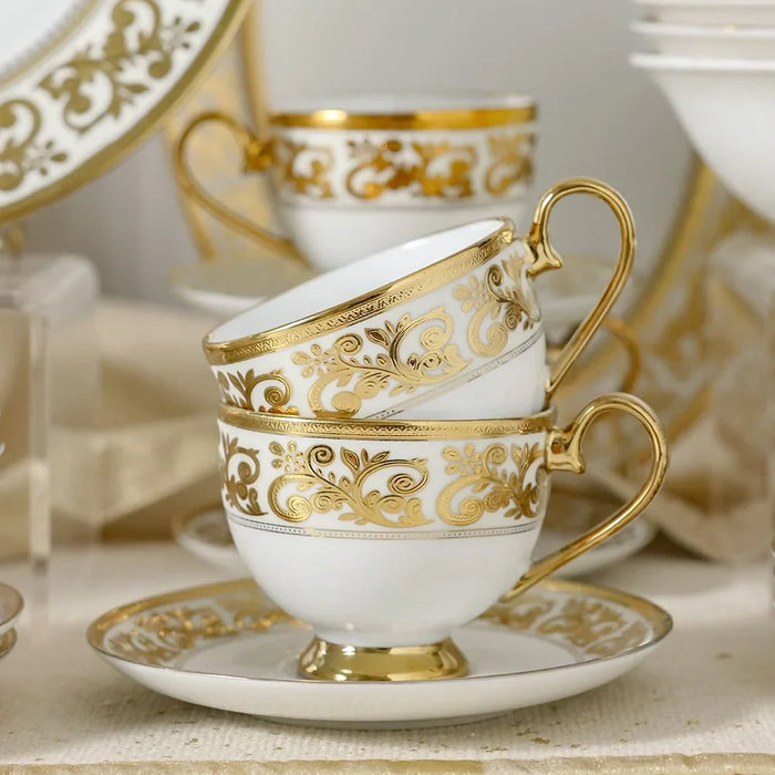 Royal Feast 44-Piece Premium Fine Porcelain Dinner Set – Elegant Tableware for 8 Persons – Luxury Dinnerware Set for Home, Parties, Events & Gifting - White/Gold