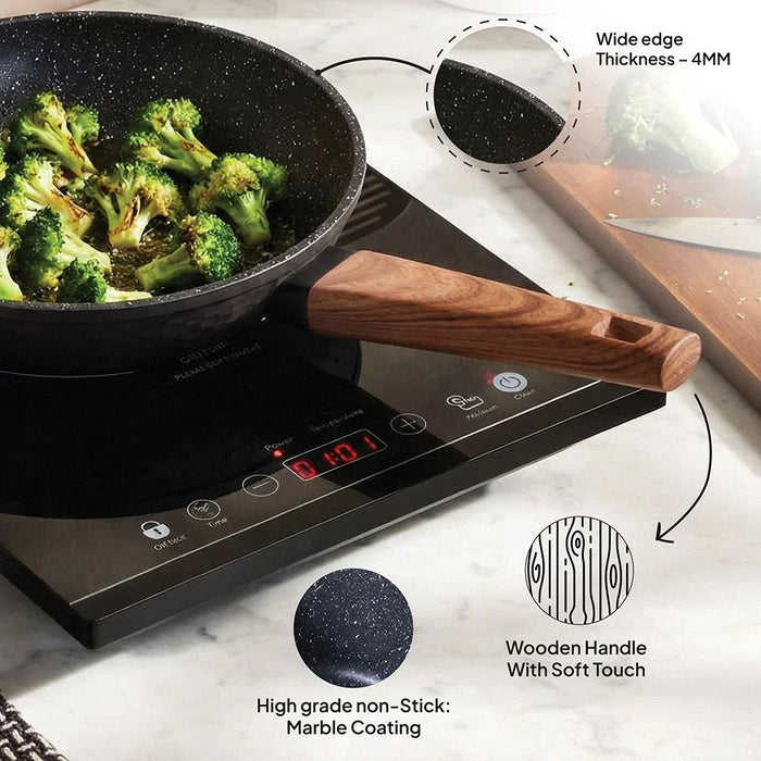 Chef's Delight Bistro Bliss 9-Piece Cookware Set – Non-Stick Marble Coating, PFOA Free – Durable Cooking Pots & Pans for Gas, Electric, Induction Stoves Brown - 4MM Bottom