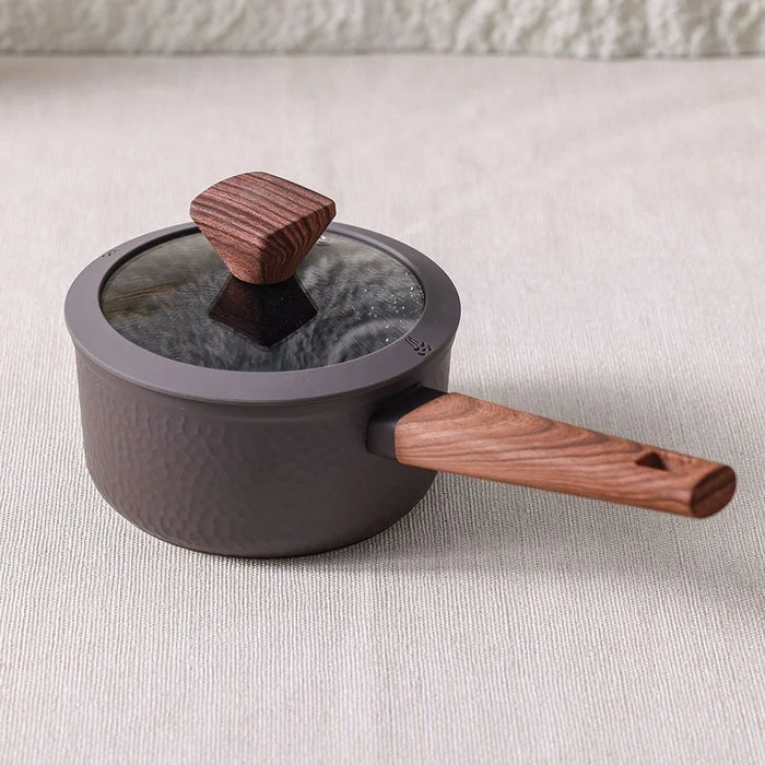 Chef's Delight Bistro Sauce Pan – Non-Stick Durable Cooking Saucepan with Lid for Gas, Electric, Induction – Ideal for Home Kitchen, Restaurant, Chef Use 16x8.5cm - Brown
