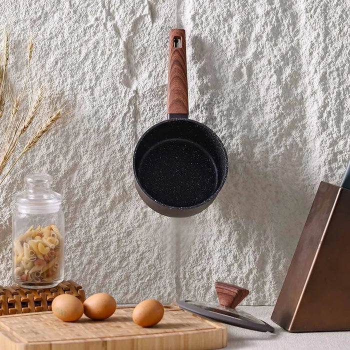 Chef's Delight Bistro Sauce Pan – Non-Stick Durable Cooking Saucepan with Lid for Gas, Electric, Induction – Ideal for Home Kitchen, Restaurant, Chef Use 16x8.5cm - Brown