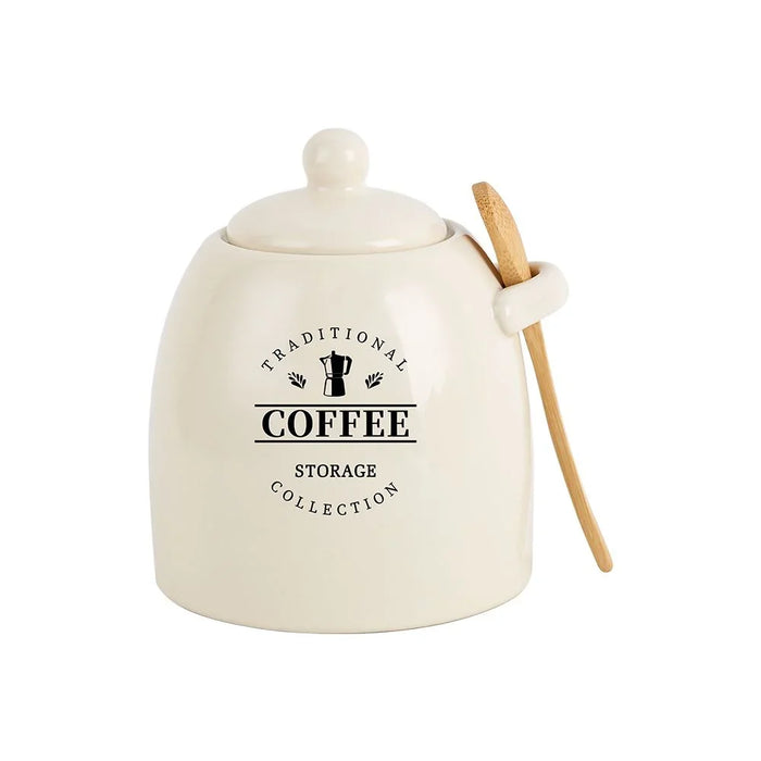 Princess 3-Piece Ceramic Storage Jar Set with Silicone Ring & Wooden Spoon – Airtight Kitchen Canisters for Sugar, Coffee, Tea, Stylish Countertop Food Storage Jars ,700Ml 10.5 X 10.5 X15.5 Hcm
