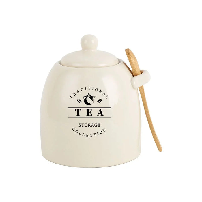 Princess 3-Piece Ceramic Storage Jar Set with Silicone Ring & Wooden Spoon – Airtight Kitchen Canisters for Sugar, Coffee, Tea, Stylish Countertop Food Storage Jars ,700Ml 10.5 X 10.5 X15.5 Hcm