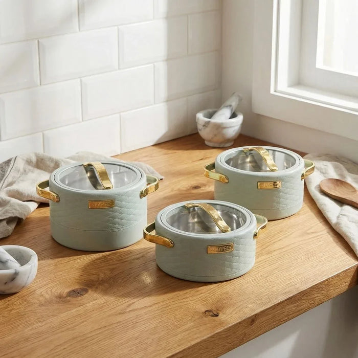 Luxura Klass 3-Piece Casserole Set - Mint Green, Hot Pot Cookware, 1500ml, 2000ml, 2500ml, Durable Stainless Steel, Airtight Lids, Easy Clean, Perfect for Kitchen & Table Top