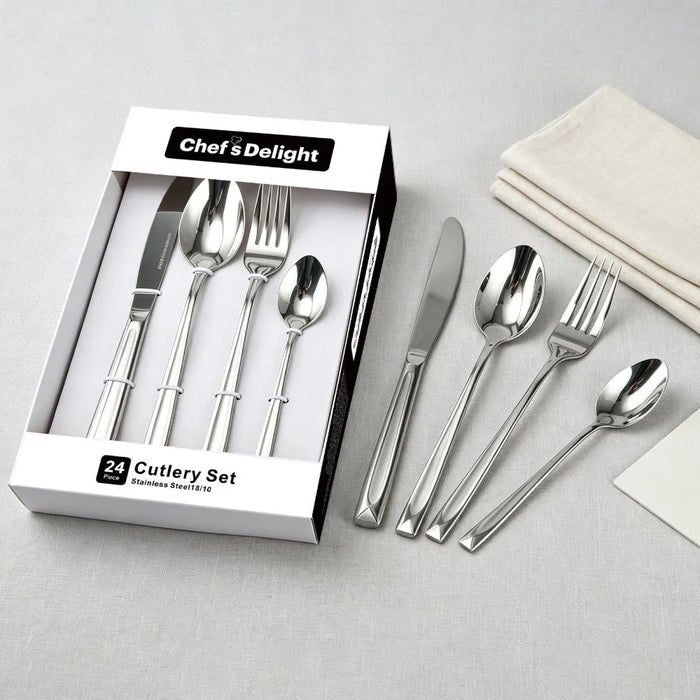 Raha 24-Piece Cutlery Set – Premium Stainless Steel Flatware Set with Forks, Knives, Spoons for Dining and Kitchen, Elegant Durable Design, Ideal for Home, Parties & Restaurants -Serves 6